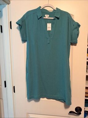 J. Crew Teal V-Neck Gauze Shift Dress